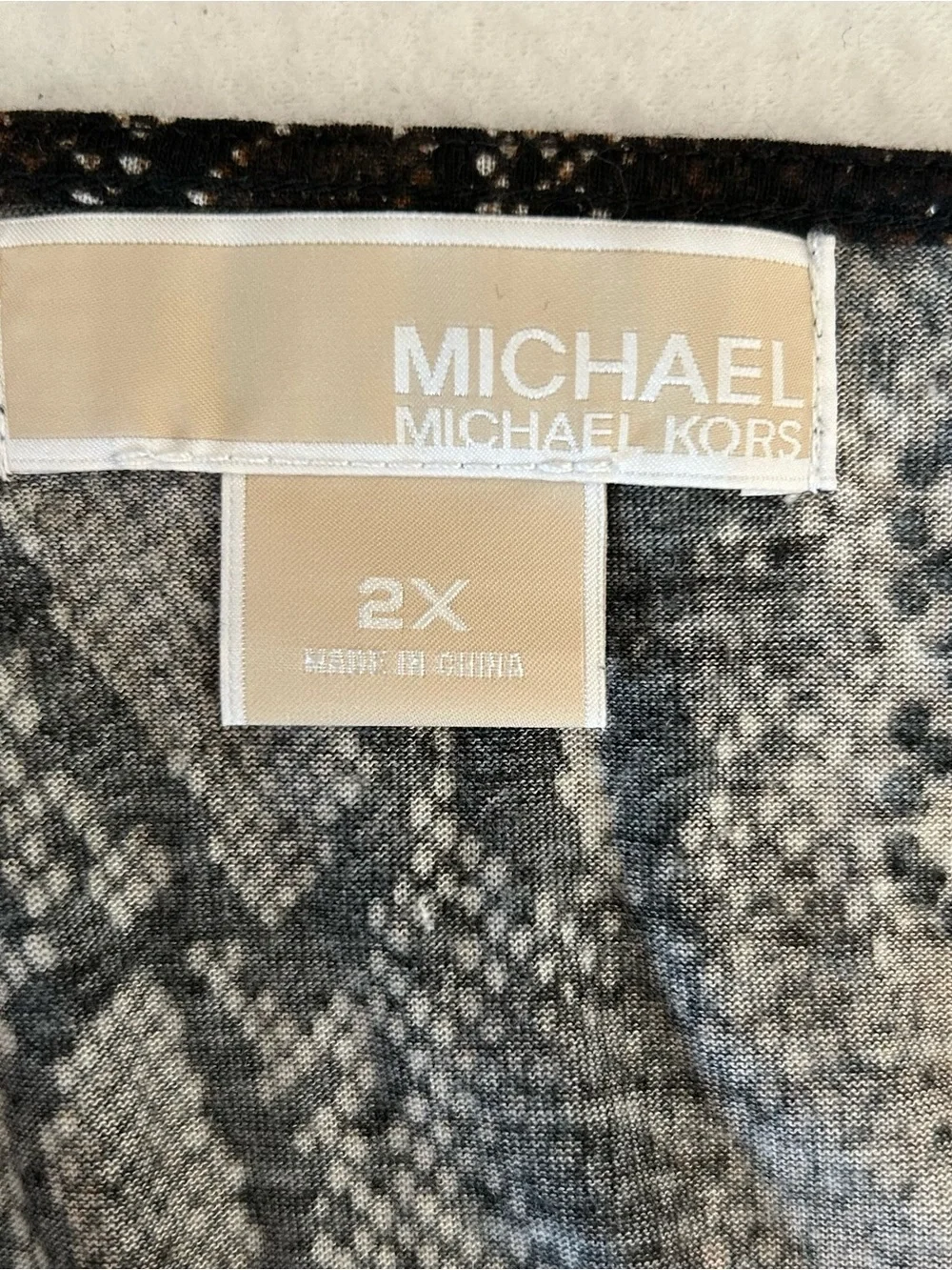 MICHAEL Michael Kors Snake Print Blouse Women's Size 2X Brown Black Draped Neck